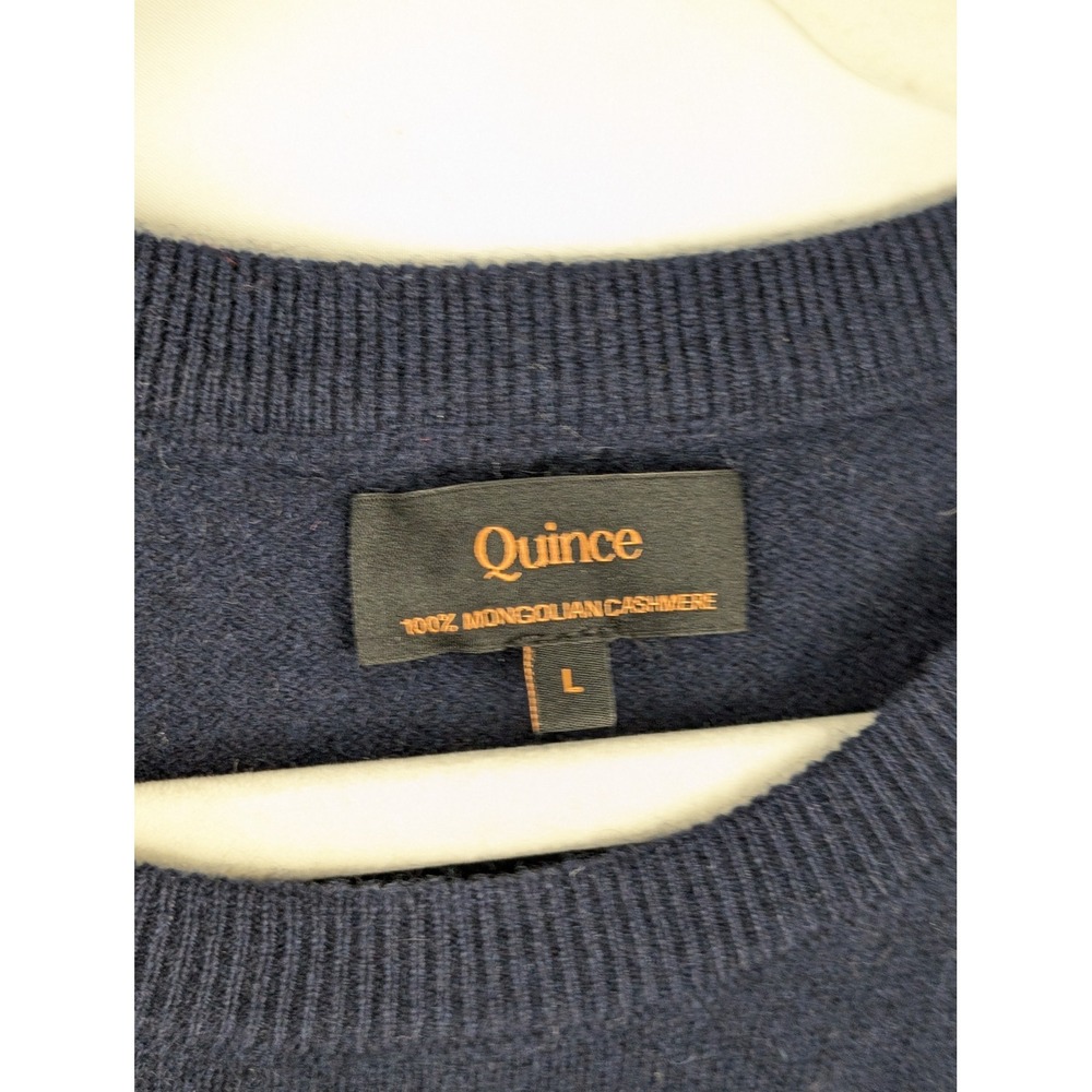 Quince 100% Mongolian Cashmere Crewneck Sweater Size L Navy Blue Quiet Luxury - Picture 6 of 8